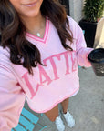 Latte - Pink Vintage V-Neck Sweatshirt