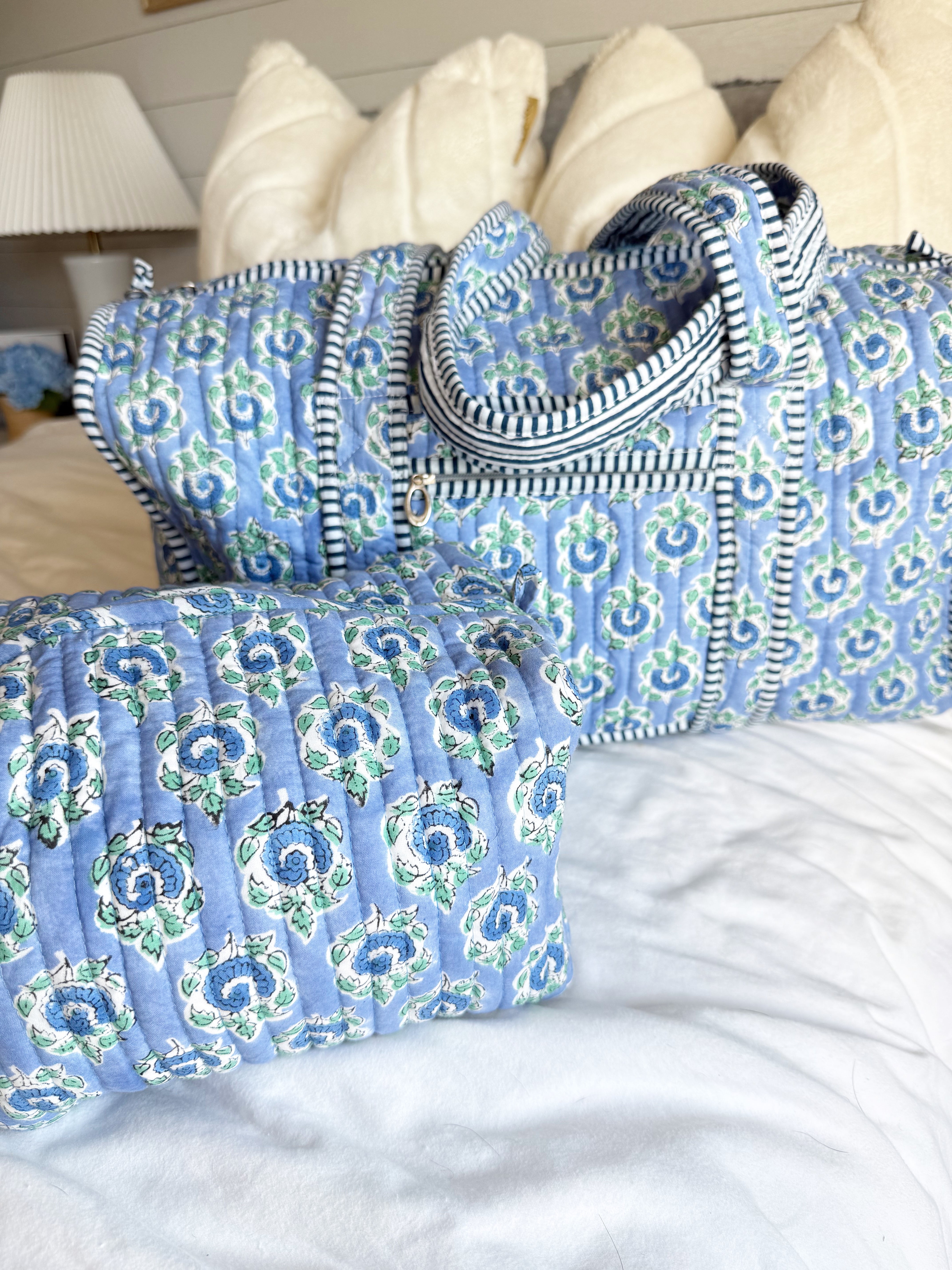 Quilted Block-Print Makeup Bag