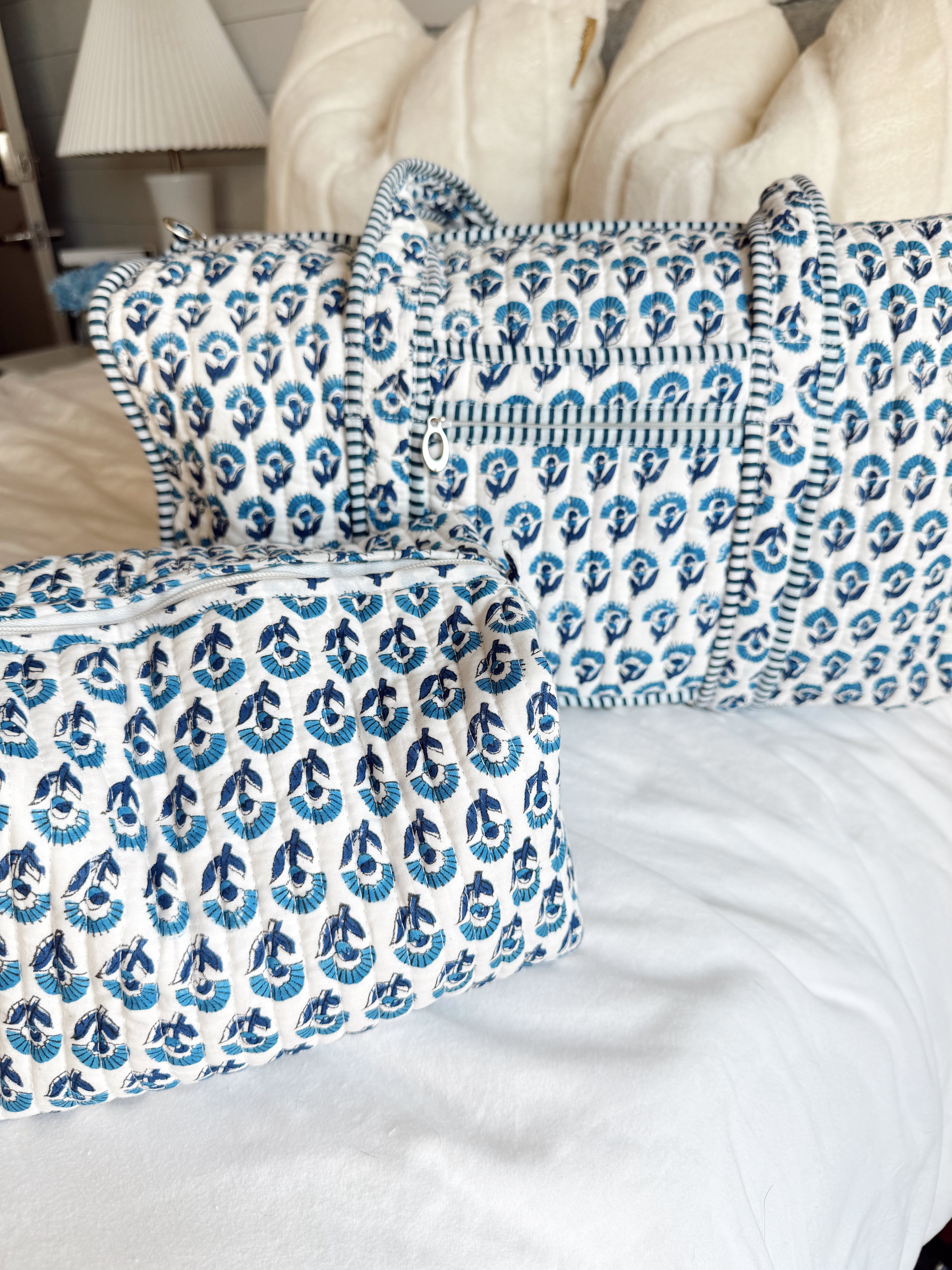 Quilted Block-Print Duffel Bag