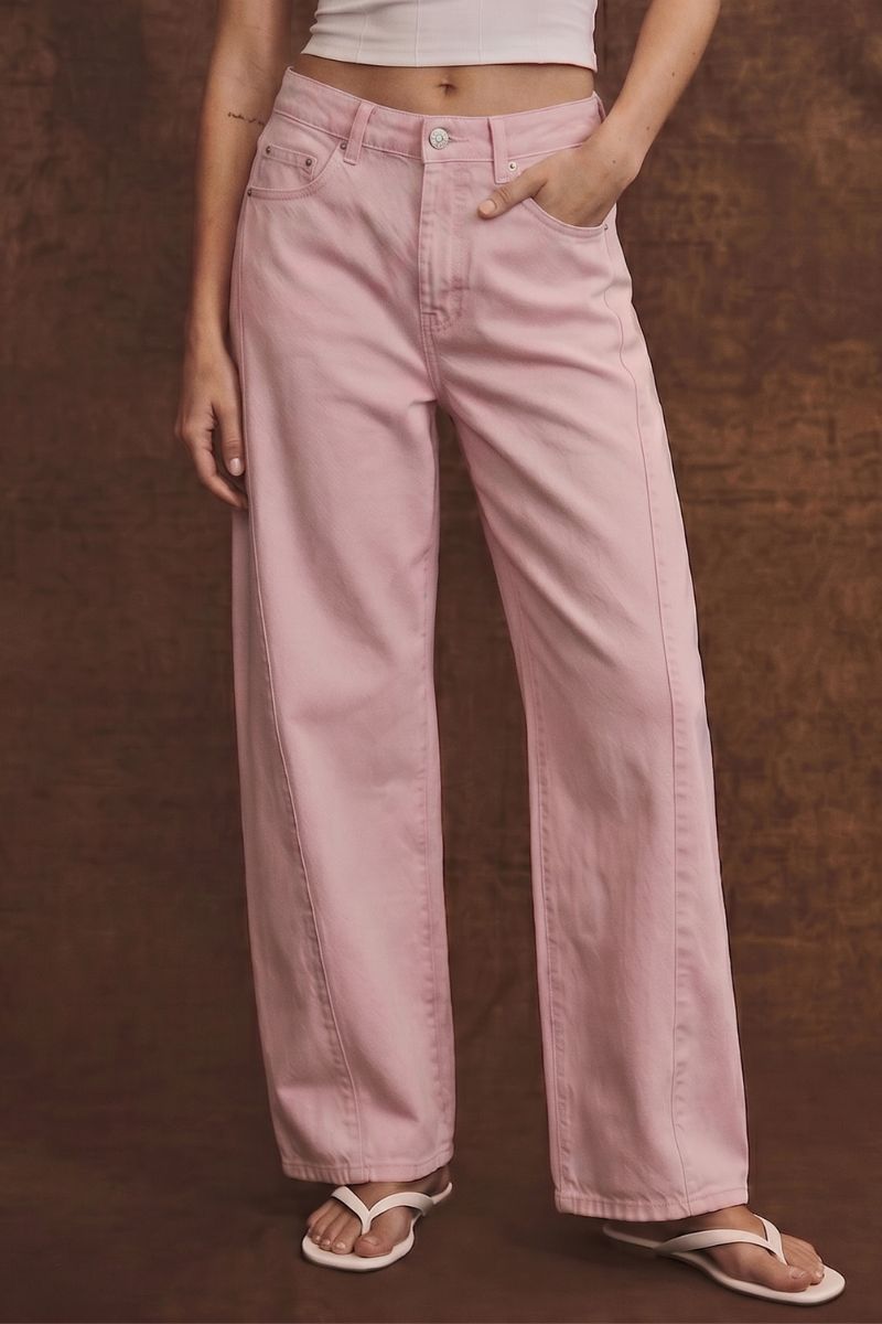Serafina Pink High Rise Barrel Jeans