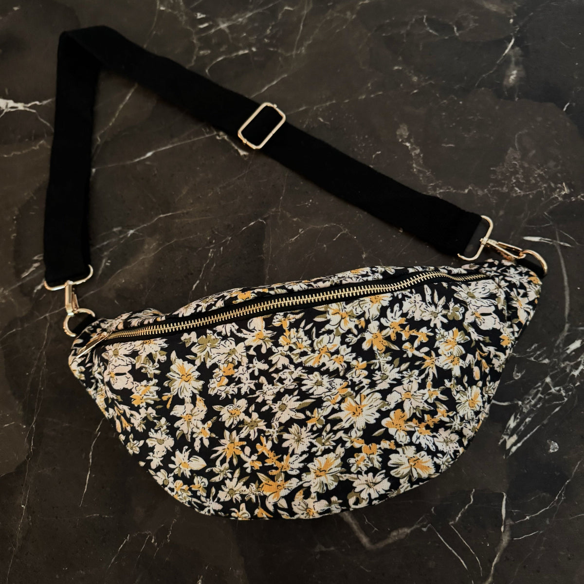 Vintage Floral Wide-Strap Sling Bag