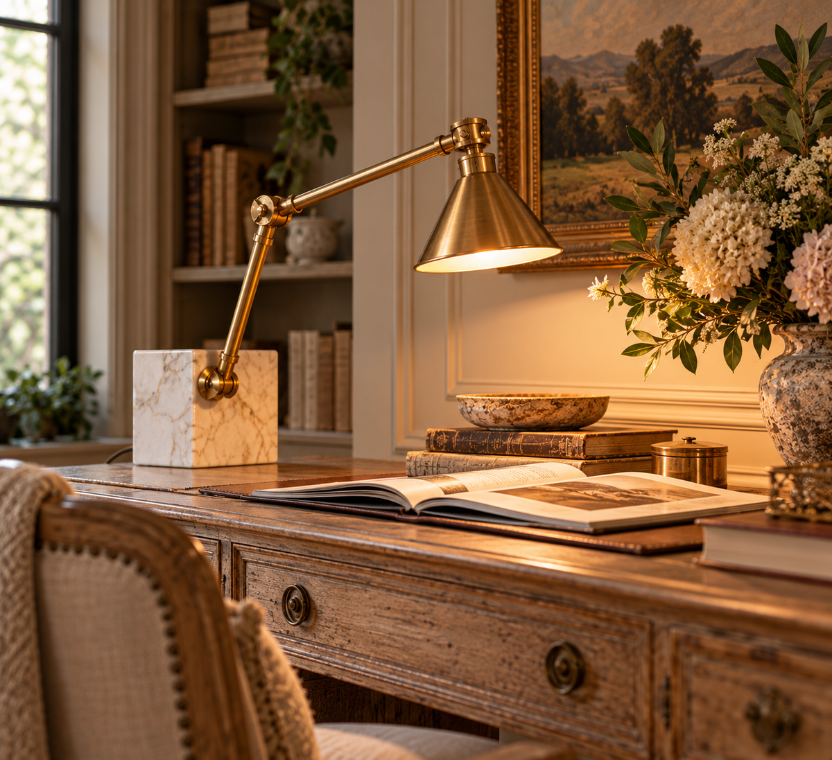 Park Hill | Marble & Brass Shelf Light