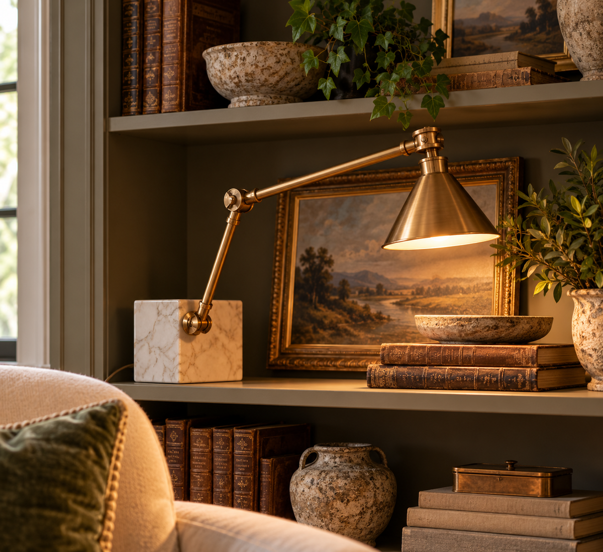 Park Hill | Marble & Brass Shelf Light