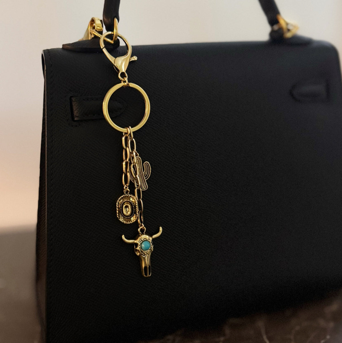 Western Bull Skull & Cactus Bag Charm