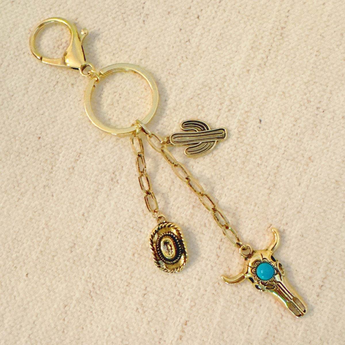 Western Bull Skull & Cactus Bag Charm