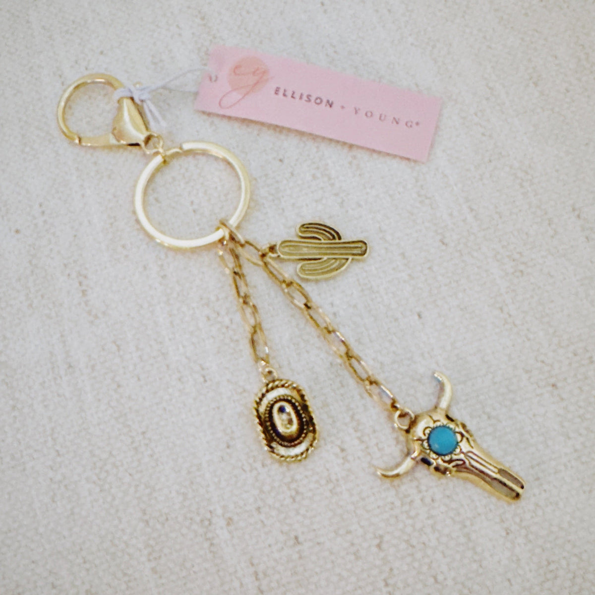 Western Bull Skull & Cactus Bag Charm