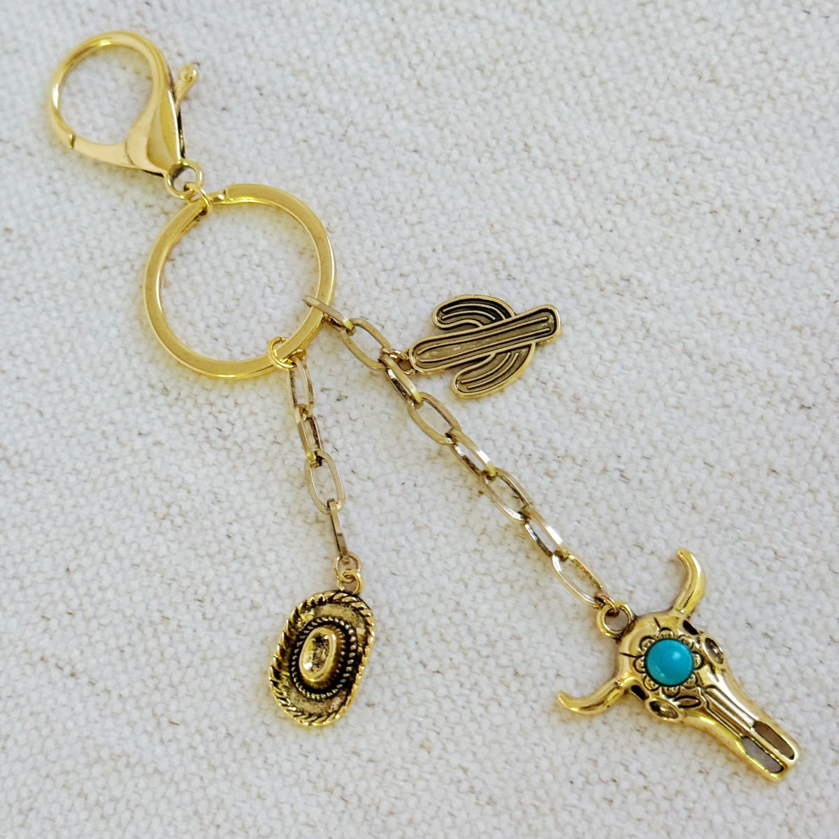Western Bull Skull & Cactus Bag Charm