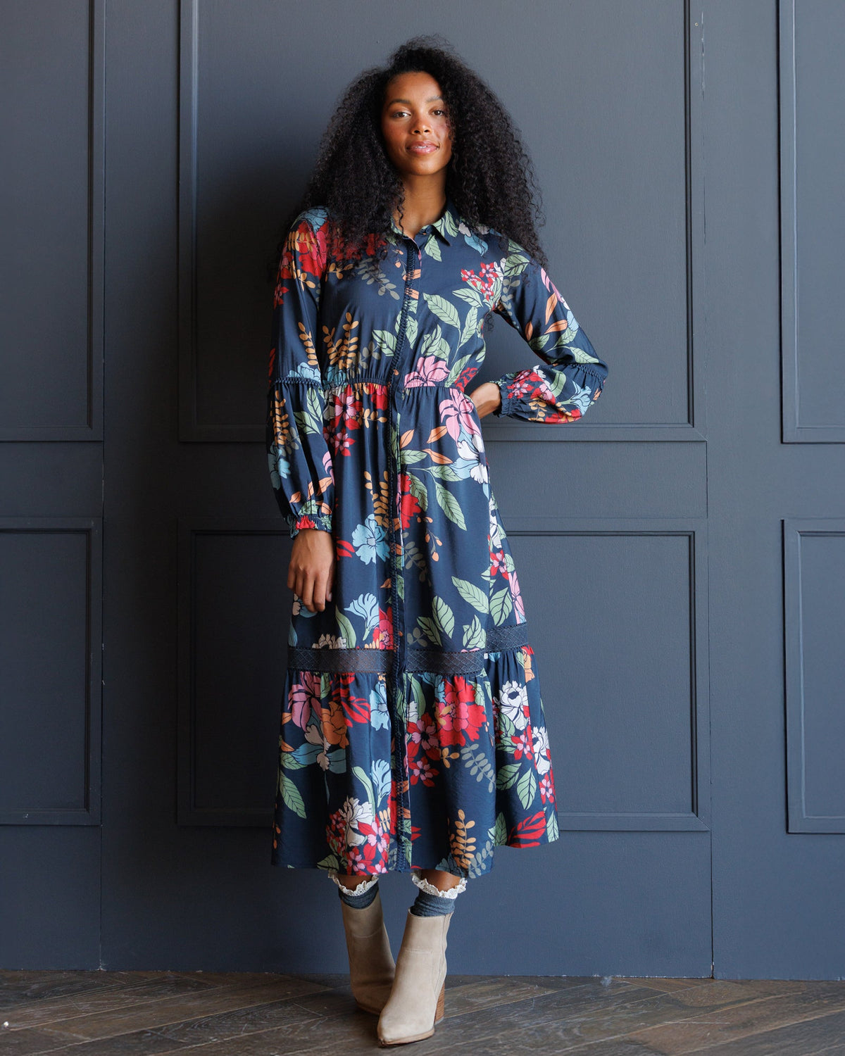 Wheatland Navy Floral Maxi Dress