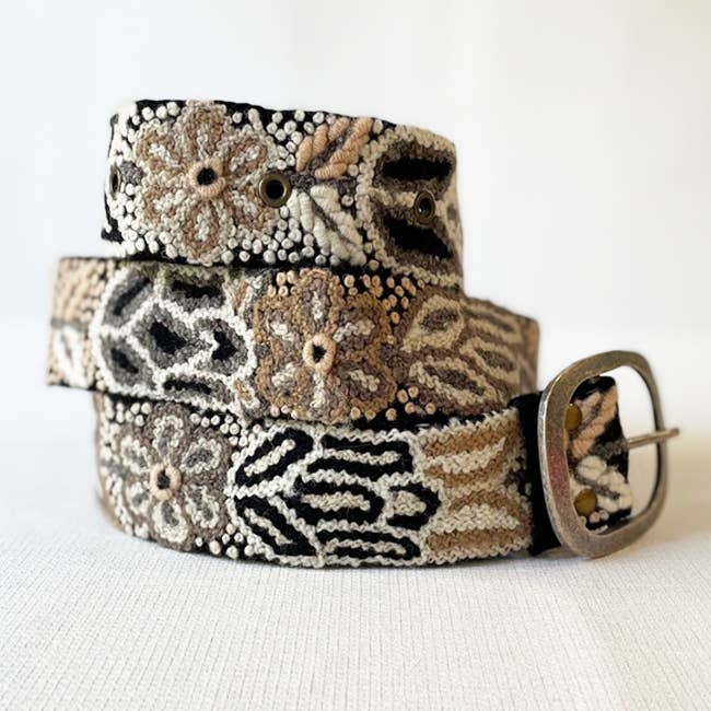 Wildroot Black Hand-Embroidered Wool Belt