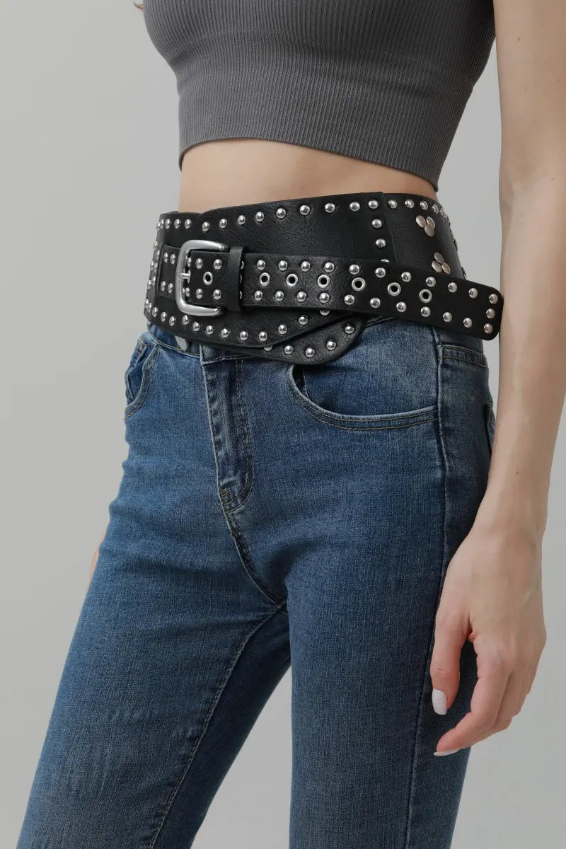 Studded Western Wide Belt – Vintage Cowboy Statement Belt