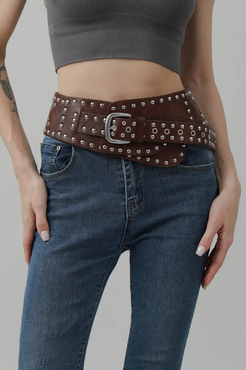 Studded Western Wide Belt – Vintage Cowboy Statement Belt