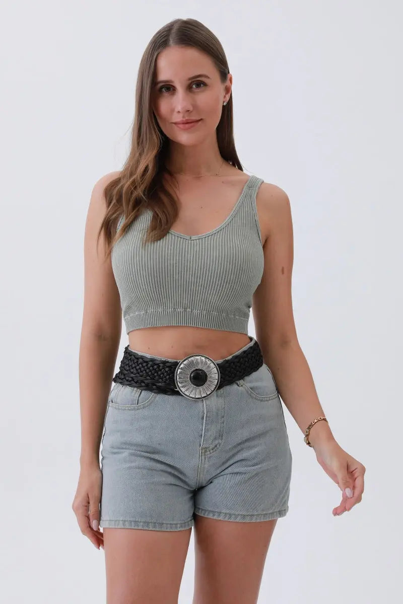 Bohemian Stone Buckle Wide Belt – Vintage Western Style