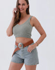 Bohemian Stone Buckle Wide Belt – Vintage Western Style