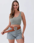 Bohemian Stone Buckle Wide Belt – Vintage Western Style