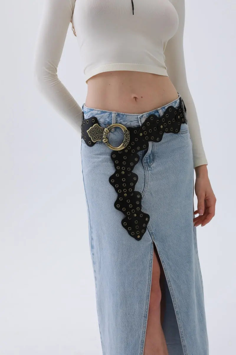 Vintage Leaf Studded Western Belt