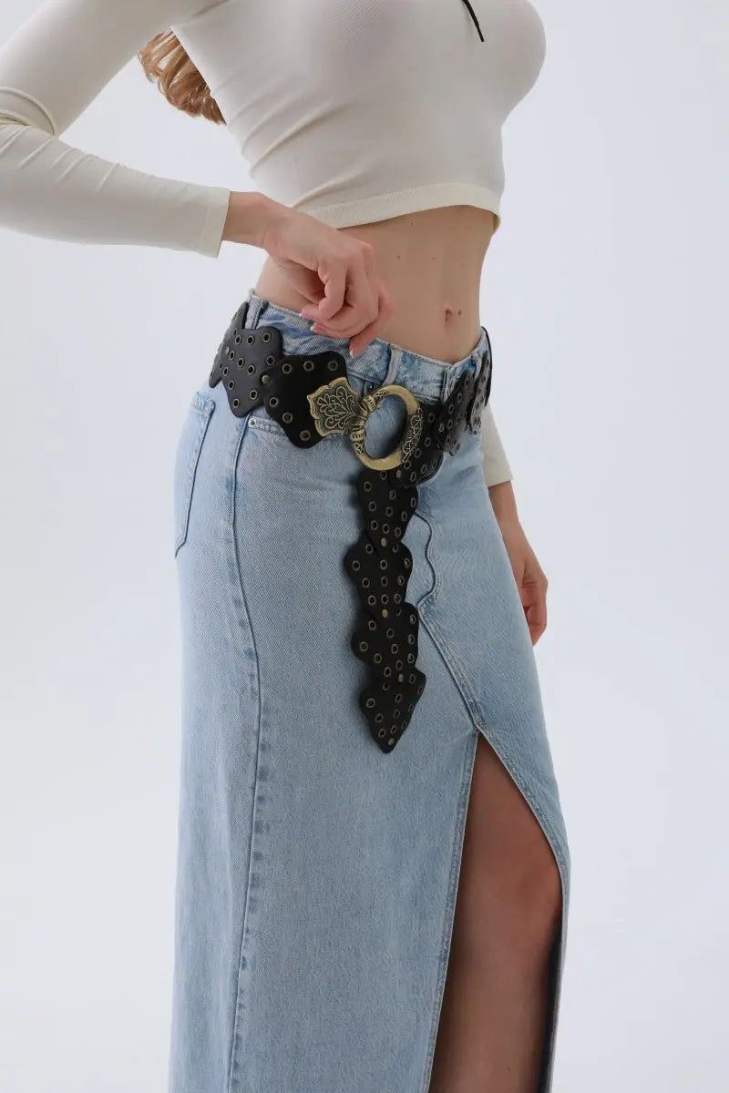 Vintage Leaf Studded Western Belt
