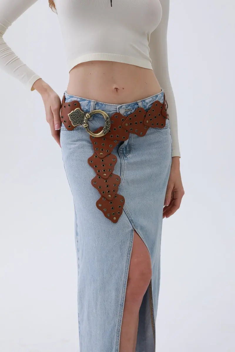 Vintage Leaf Studded Western Belt