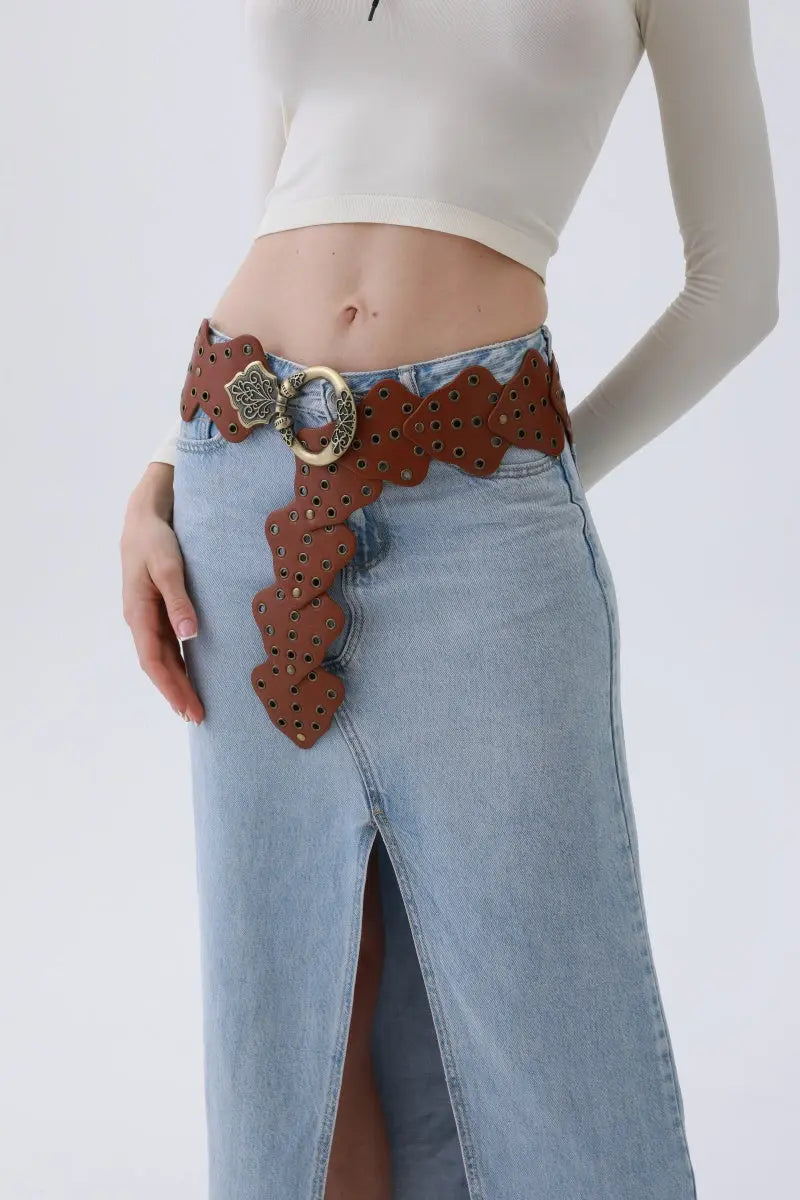 Vintage Leaf Studded Western Belt