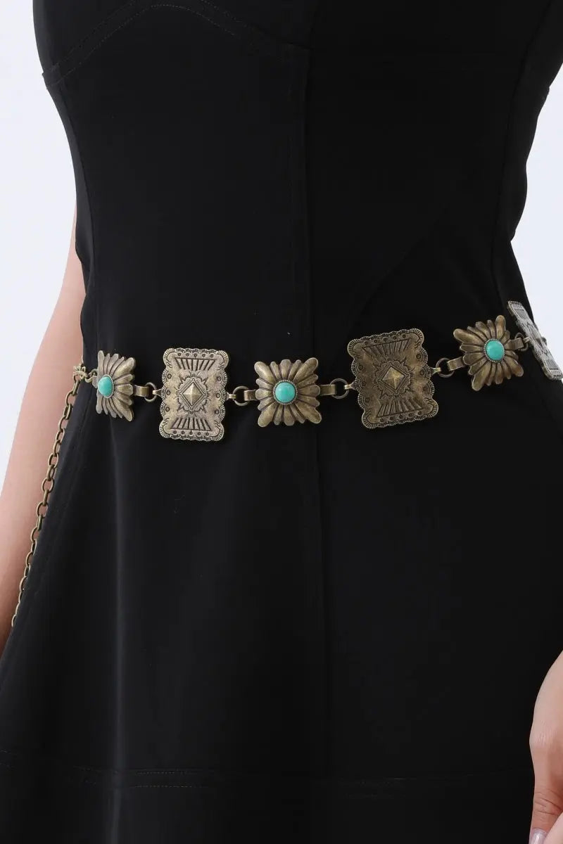 Western Turquoise Concho Chain Belt