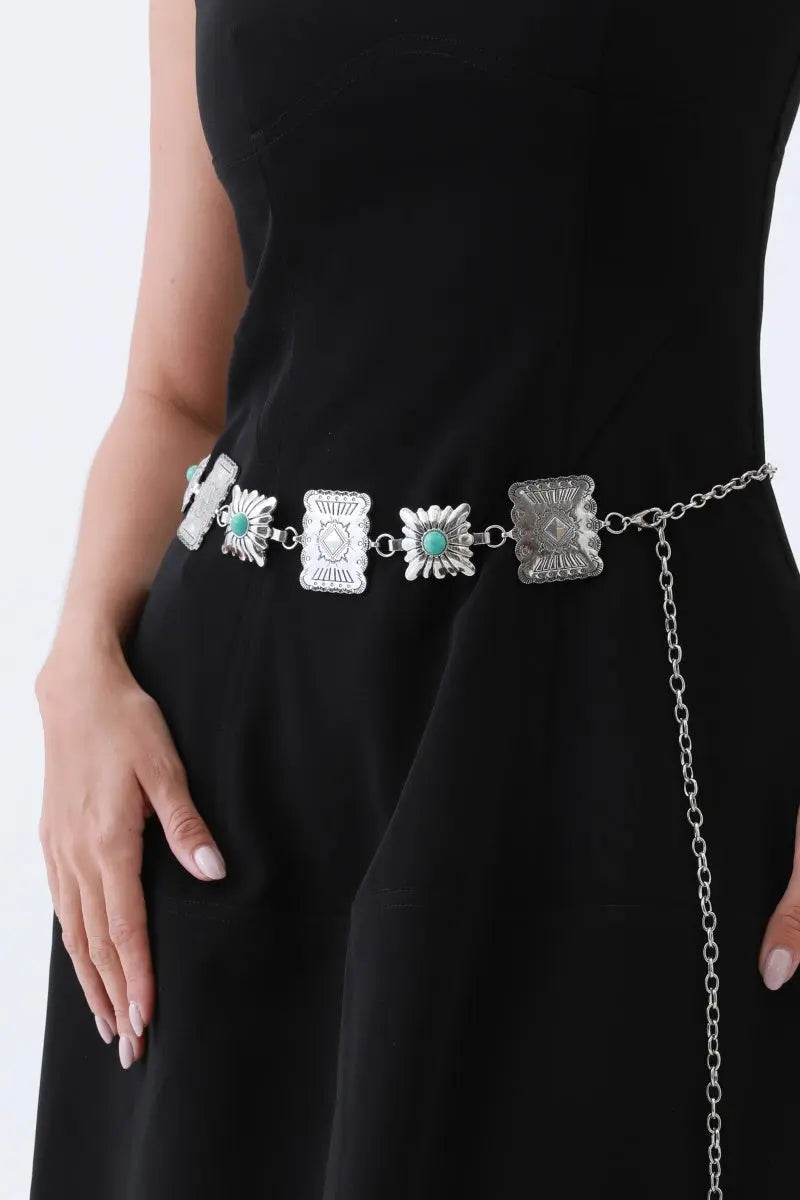 Western Turquoise Concho Chain Belt