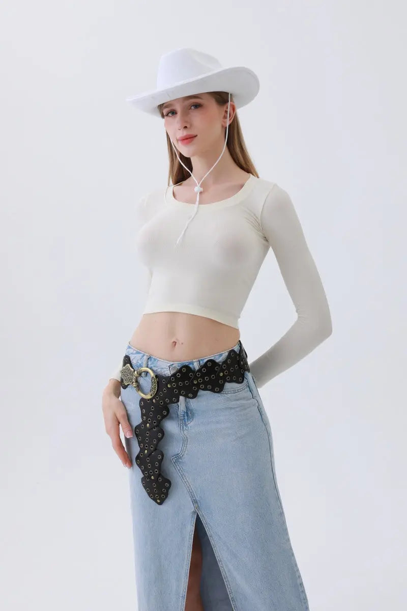 Vintage Leaf Studded Western Belt