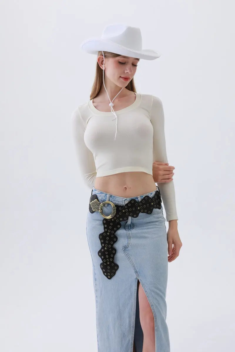 Vintage Leaf Studded Western Belt