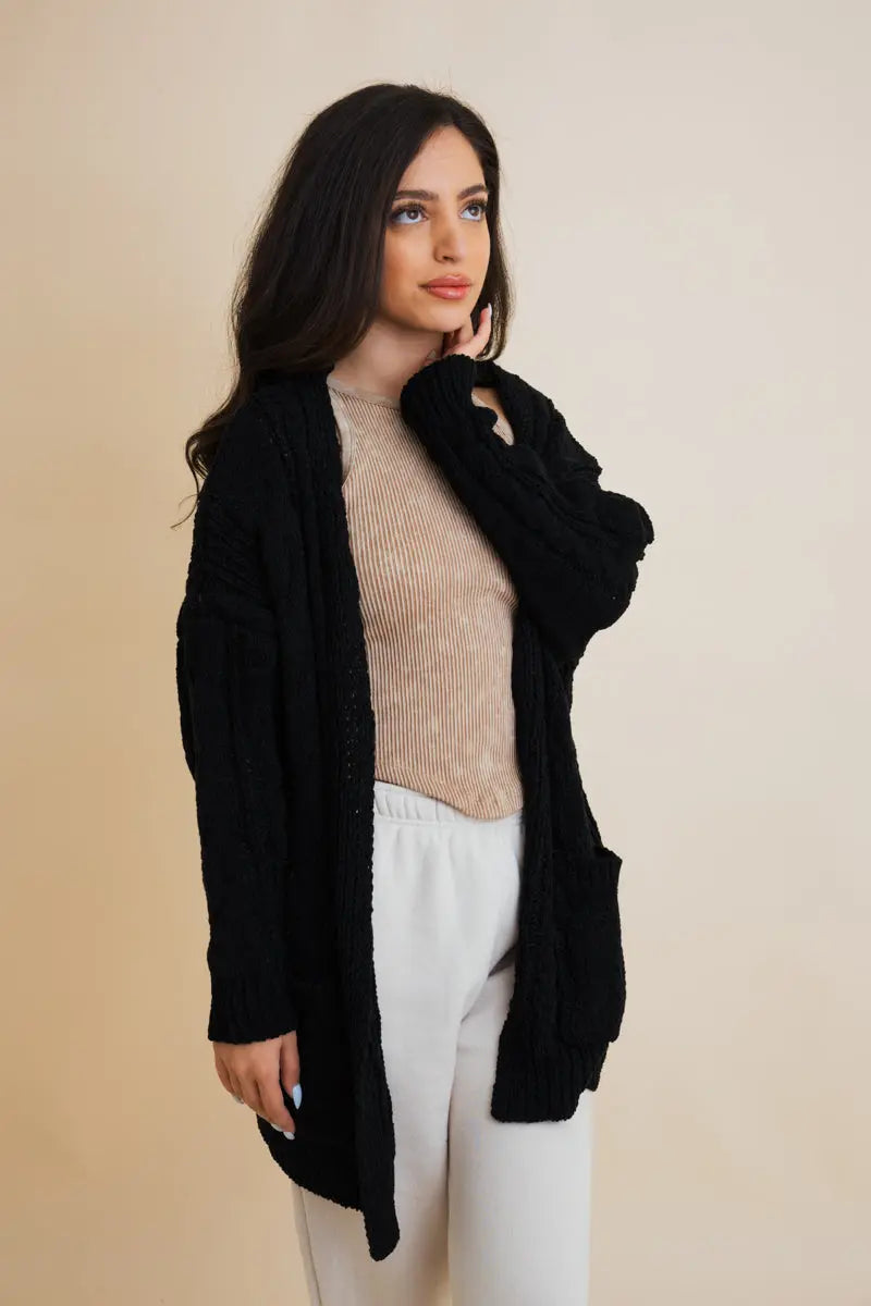 Cable Knit Open Front Cardigan