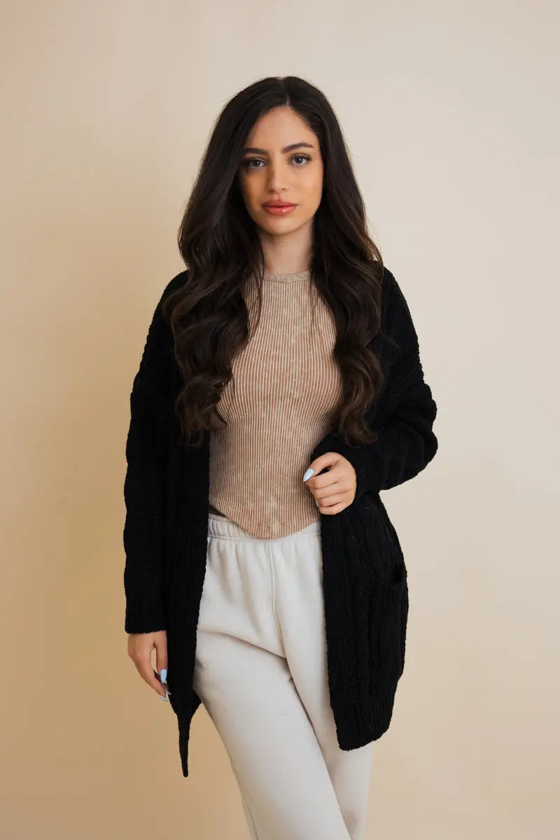 Cable Knit Open Front Cardigan