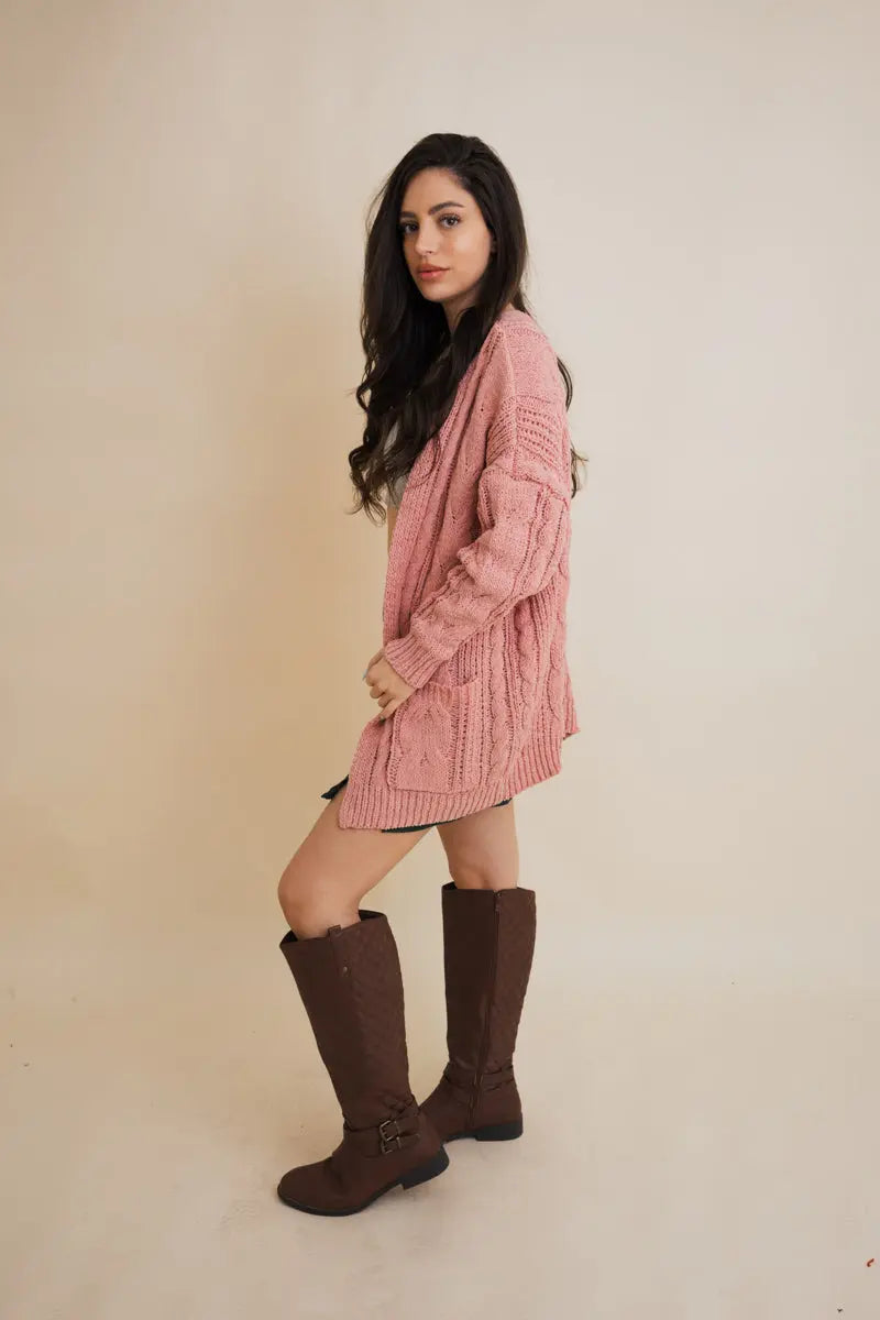 Cable Knit Open Front Cardigan