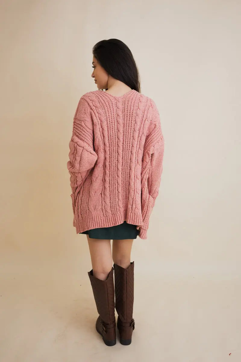Cable Knit Open Front Cardigan