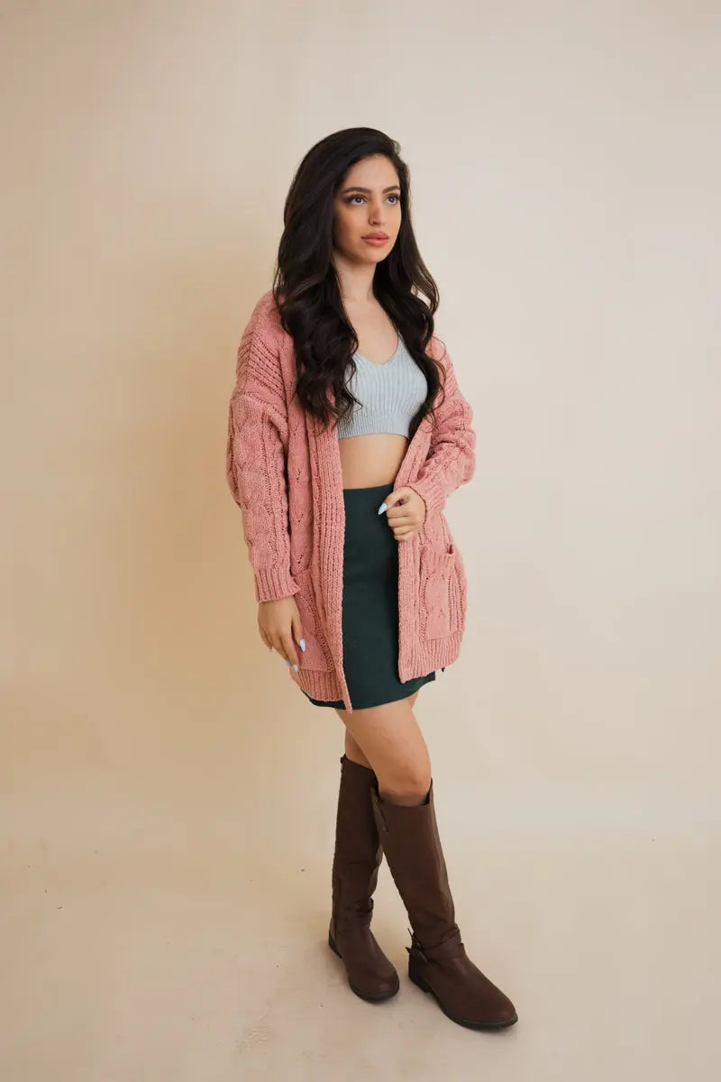 Cable Knit Open Front Cardigan