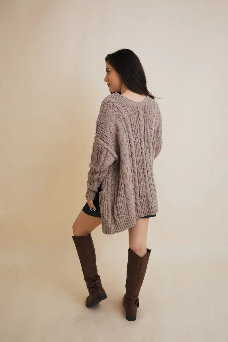 Cable Knit Open Front Cardigan