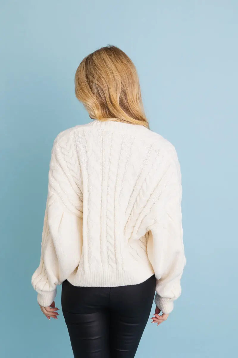 Chunky Cable Knit Cropped Cardigan