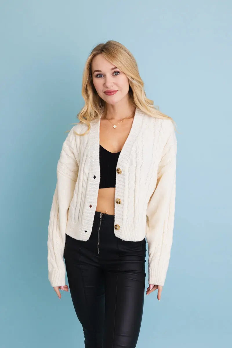 Chunky Cable Knit Cropped Cardigan