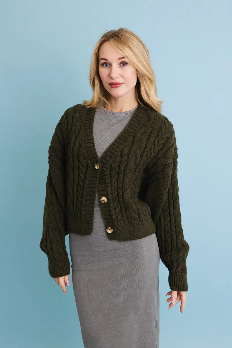 Chunky Cable Knit Cropped Cardigan