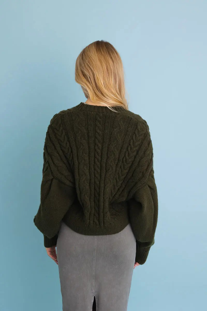 Chunky Cable Knit Cropped Cardigan