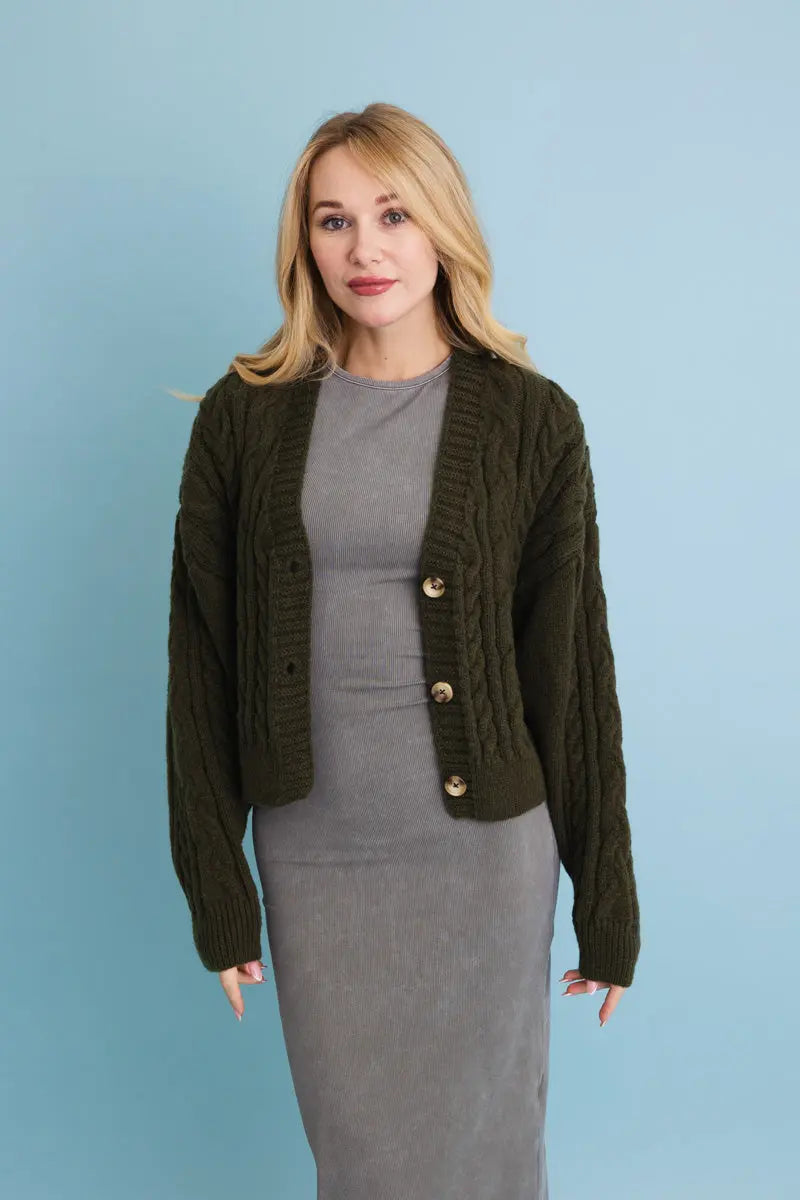 Chunky Cable Knit Cropped Cardigan