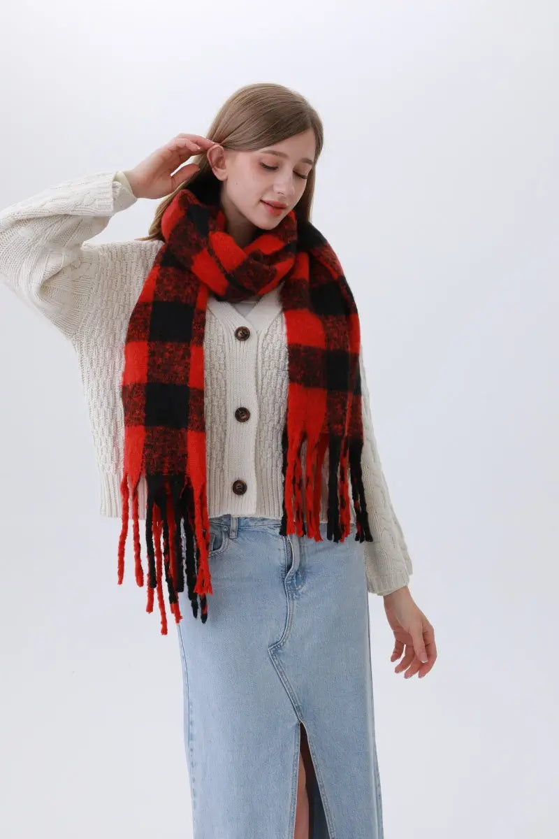 Classic Plaid Fringe Scarf