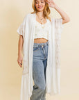 Embroidered Longline Kimono – Boho Lace Layering Duster
