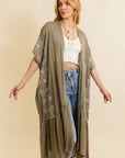 Embroidered Longline Kimono – Boho Lace Layering Duster