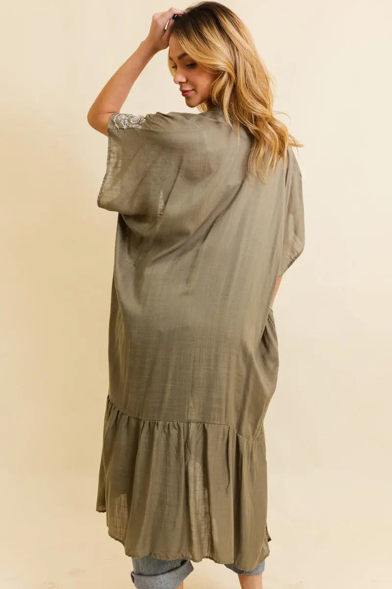 Embroidered Longline Kimono – Boho Lace Layering Duster