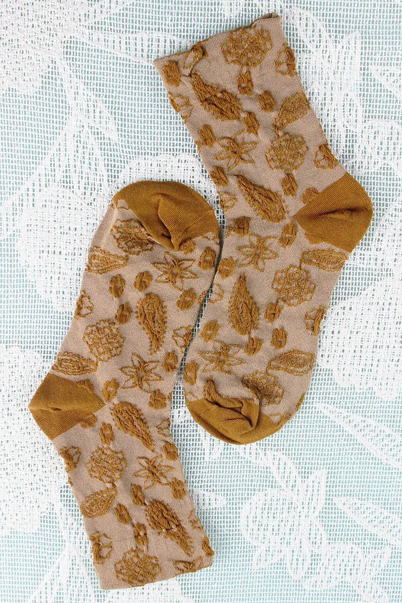 Cashew Print Crew Socks – Soft Patterned Women’s Socks