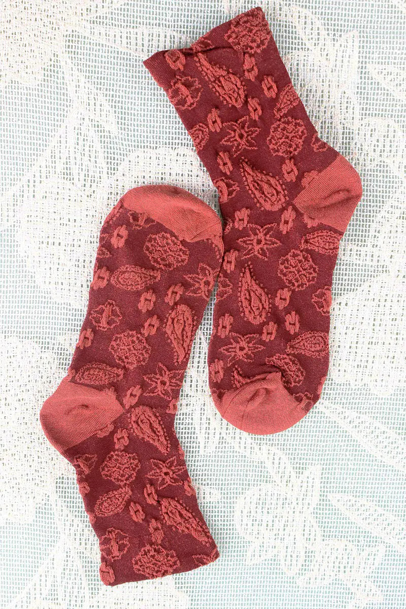 Cashew Print Crew Socks – Soft Patterned Women’s Socks