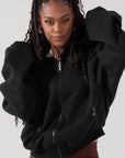 Full Size Zip Cloud Hoodie - Black