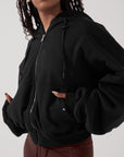 Full Size Zip Cloud Hoodie - Black