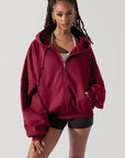 Full Size Zip Cloud Hoodie - Crimson