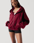 Full Size Zip Cloud Hoodie - Crimson