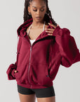 Full Size Zip Cloud Hoodie - Crimson