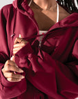 Full Size Zip Cloud Hoodie - Crimson