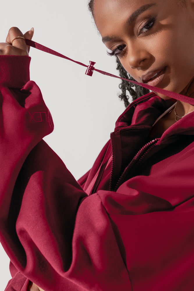 Full Size Zip Cloud Hoodie - Crimson